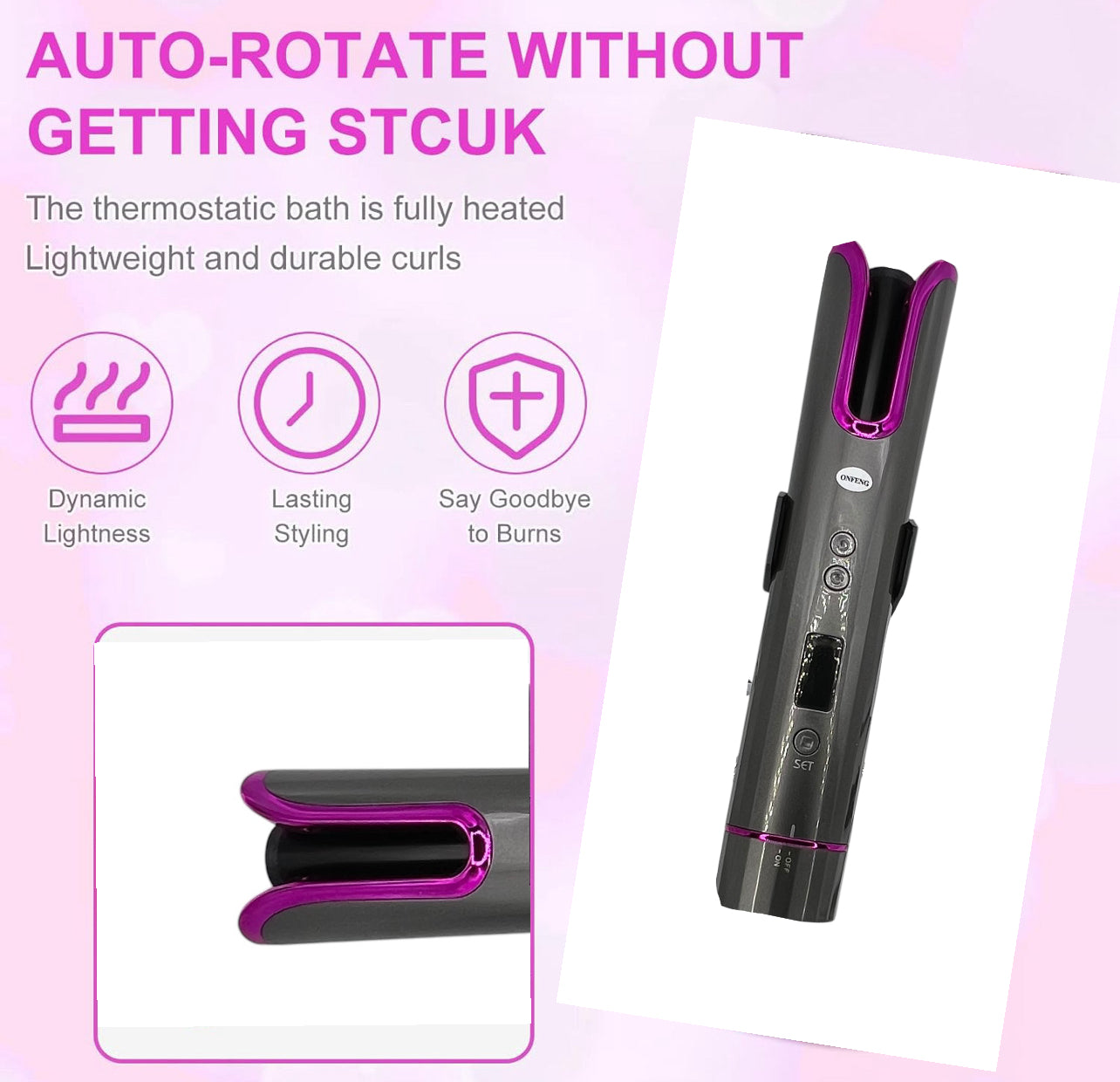 Rizador de Pelo Automático, Inalámbrico Automático Rizador Portátil Recargable Rizadores, Rizador Automático de Pelo Profesional 3 Temperaturas, Rizador Auto LCD Recargable para Peinar el Cabello